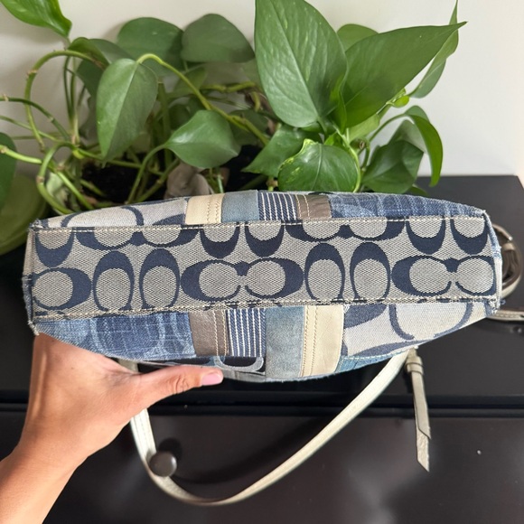 COACH Patchwork Denim Blue Convertible Shoulder Bag Purse Handbag Y2K Suede - Picture 7 of 13